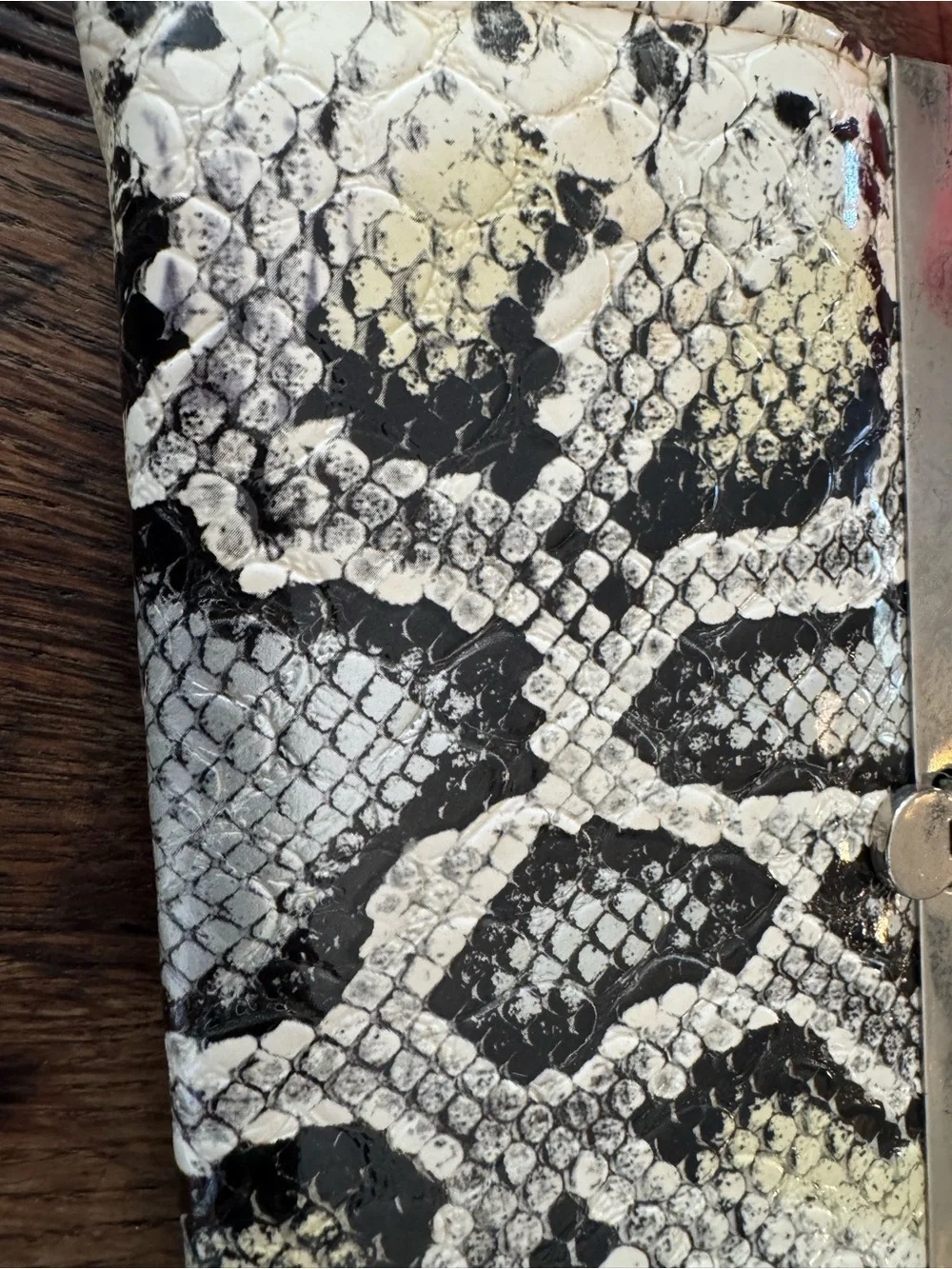 Bebe Snake-Print Reptile-Themed Wallet Clutch - White/Black